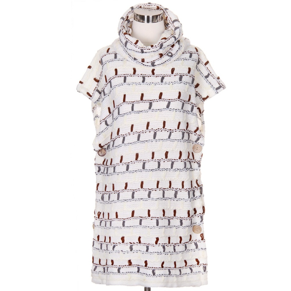 LOF Stitched Accent Cowl Neck Sweater Poncho